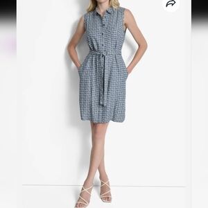 DKNY Sleeveless Blue Patterned Dress, size 8